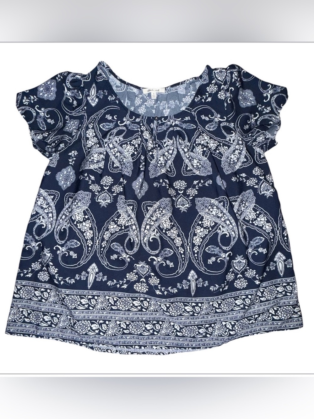bleuh ciel Navy and White Paisley Print Top